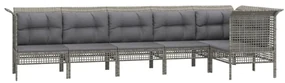 Set divani da giardino 6 pz con cuscini in polyrattan grigio