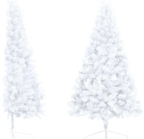 Albero di Natale a Metà Preilluminato con Palline Bianco 120 cm
