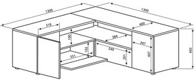 Tavolo TV in rovere decorato in bianco naturale 130x46 cm Angle - TemaHome