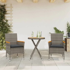 Set Da Bistrò 3 Pz Con Cuscini Grigio Polyrattan Acacia /