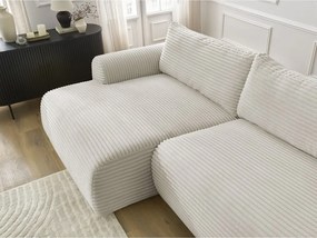 Divano angolare color crema allungabile (con penisola a sinistra) con rivestimento in velluto a coste Lucien – Bobochic Paris