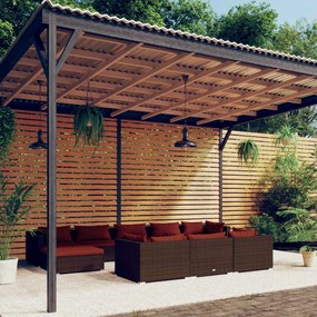 Set Divani da Giardino 10 pz con Cuscini in Polyrattan Marrone