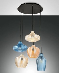 Lampadario Glamour Olbia nero paralume multicolore 5x E27 LA MIA LUCE