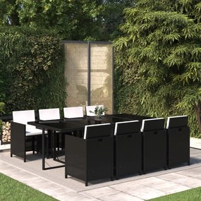 Set da Pranzo da Giardino 9 pz con Cuscini Nero in Polyrattan