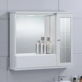 Specchiera mobile contenitore da bagno GIOVE 60 bianco lucido a 1 anta con specchio e luce LED