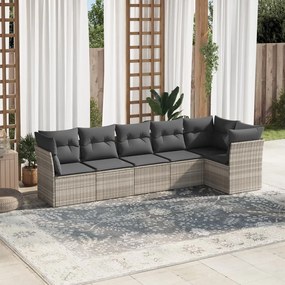 Set divano da giardino 6pz con cuscini grigio chiaro polyrattan