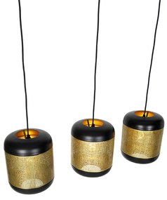 Lampada a sospensione vintage nera con ottone oblungo 3 luci - Kayleigh