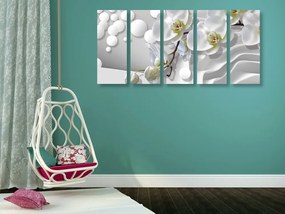 Quadri 5 pezzi – Orchidea su sfondo astratto
