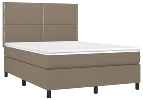 Letto a molle con materasso e led tortora 140x200 cm in tessuto