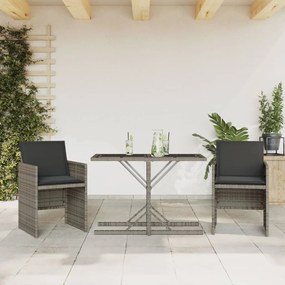 Set Da Bistrò 3 Pz Con Cuscini Grigio İn Polyrattan /