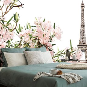 Carta da parati – Torre Eiffel e fiori rosa