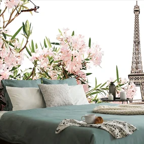 Carta da parati – Torre Eiffel e fiori rosa