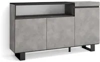 Credenza, Mobile soggiorno 150x87x35cm, 3 Porte, Design industriale, Stile moderno colore Cemento