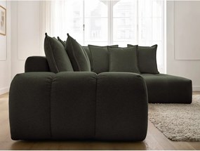 Divano angolare verde allungabile e con contenitore (penisola a destra/a L) con rivestimento in ciniglia Everest – Bobochic Paris