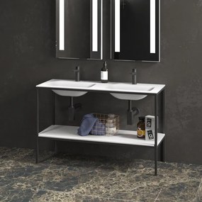 Kamalu - mobile metallico a terra 120 cm con doppio lavabo net-120