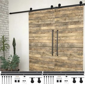 Kit Di Binari Per Porte Scorrevoli 2 Pz 200 Cm İn Acciaio Nero /