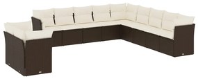 Set Divani da Giardino 11 pz con Cuscini Polyrattan Marrone