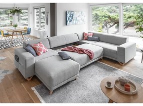 Divano angolare grigio chiaro allungabile e con contenitore (penisola a destra/a U) Classy Sophie – Miuform