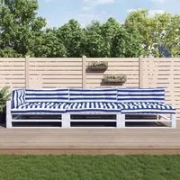 Cuscini per Pallet 7 pz Strisce Blu e Bianche in Tessuto 3188918