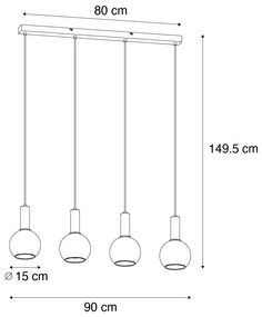 Lampadario Art Déco nero con vetro fumé 4 luci - Josje