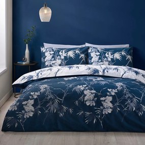 Set copripiumino e federa blu scuro/color crema per letto singolo 135x200 cm Kyoto Floral – Catherine Lansfield