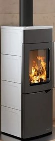 Palazzetti Eva S Stufa A Legna ad aria 8kw con porta verticale automatica in Ceramica Bianco