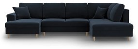 Divano angolare blu scuro allungabile e con contenitore (con penisola a destra/a U) con rivestimento in velluto Kyoto – Cosmopolitan Design