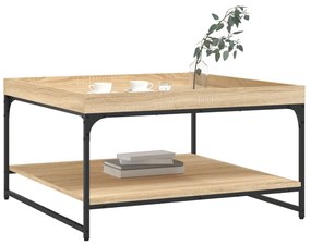 Tavolino rovere sonoma 80x80x45 cm in legno multistrato e ferro