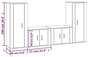 Set di Mobili Porta TV 4 pz Rovere Fumo in Legno Multistrato