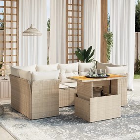 Set divani da giardino 7 pz con cuscini beige in polyrattan