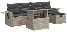 Set divano da giardino 6pz con cuscini grigio chiaro polyrattan