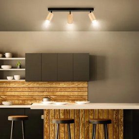 Brilagi - Faretto SELE 3xGU10/30W/230V nero/decorazioni in rovere