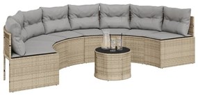 Divano giardino tavolo e cuscini semicircolare beige polyrattan