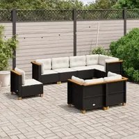 Set Divani da Giardino con Cuscini 8 pz Nero in Polyrattan 3261899