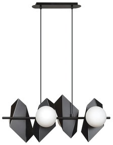 Lampadario 4 Luci Moderno Parvati In Acciaio Nero E Sfere Vetro Opalino