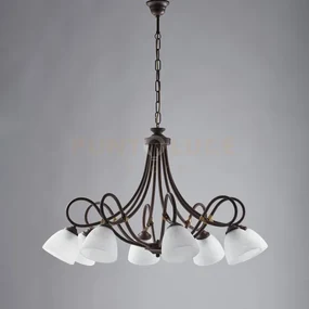 Lampadario in ferro laccato nero con decorazione effetto ruggine e ...