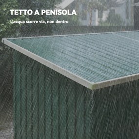 Casetta da Giardino 272x134 cm con Porte Scorrevoli Doppie e 2 Prese d'Aria in Acciaio Verde...