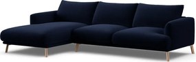 Divano angolare blu scuro (con penisola a sinistra/con chaise lounge) con rivestimento in velluto Naomi – Micadoni