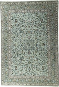 Kashan Tappeto 430x300 Verde (Iran) Annodato A Mano