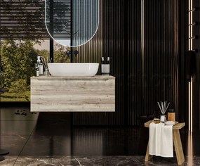 Mobile Bagno rovere 90x50 Amalfi Con Un Cassetto e Lavabo da appoggio in ceramica