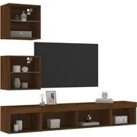 Mobili TV a Muro con LED 5pz Rovere Marrone Legno Multistrato 3216703