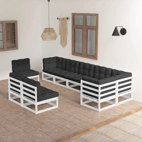 Set divani da giardino 9 pz con cuscini legno massello di pino