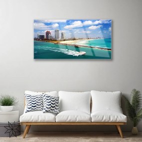 Quadro acrilico Paesaggio della città della spiaggia del mare 100x50 cm