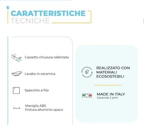 Mobile bagno sospeso 80 cm rovere miele Master lavabo 40 e specchio 80