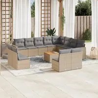 Set Divano da Giardino 13 pz con Cuscini Beige in Polyrattan 3224372