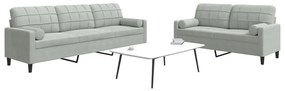 Set Di Divani 2 Pz Con Cuscini E Rinforzi Grigio Chiaro Velluto /