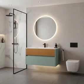 Mobile da bagno sospeso sotto lavabo Niwa 2 cassetti L 89.5 x H 50 x P 45.5 cm verde e senape cannettato