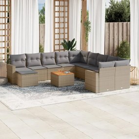 Set Divano da Giardino 12 pz con Cuscini Beige Misto Polyrattan