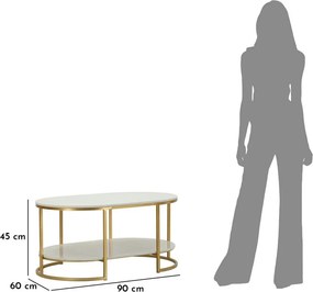 Tavolino da salotto bianco/dorato con piano in marmo 60x90 cm Izmir – Mauro Ferretti