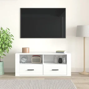 Mobile porta tv bianco lucido 100x35x40 cm in legno multistrato